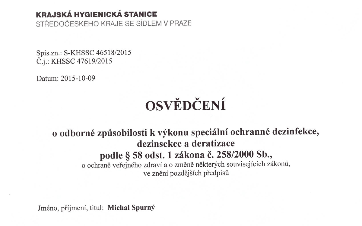 Certifikovaní odborníci a schválené chemikálie pre bezpečnú sanáciu.